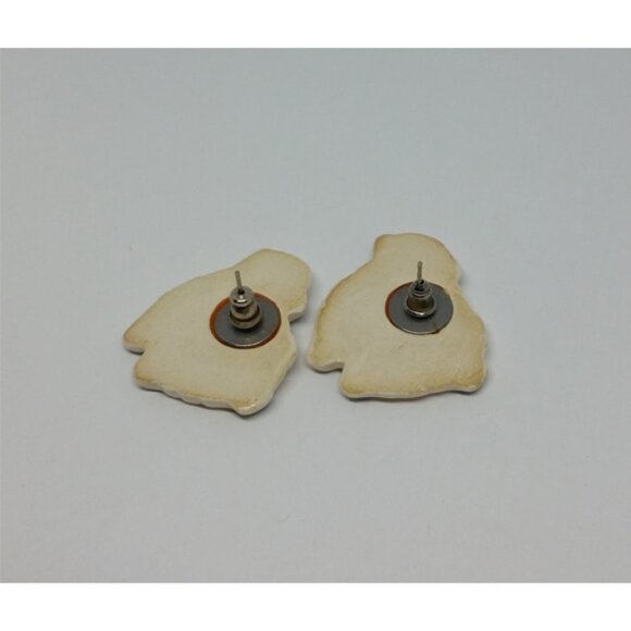 VINTAGE handmade ceramic fun whimsy sheep earrings - Picture 3 of 3